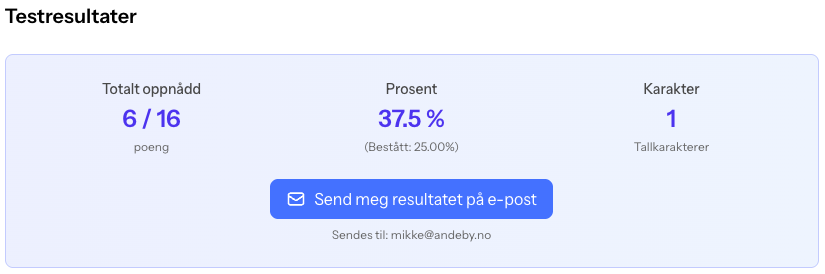 Testresultater ferdig